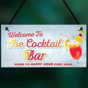 Red Ocean Welcome To Cocktail Bar Novelty Hanging Plaque Pub Bar Garden Sign Friendship Gift