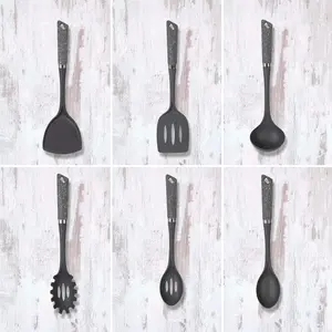 6-Piece Black Kitchen Utensils Set | Non-Scratch & Heat Resistant | BPA Free Plastic | Modern & Vibrant | Space Saving Grey