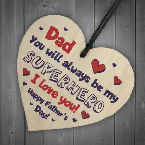 Red Ocean Fathers Day Gifts Wood Heart Superhero Sign Dad Gifts From Daughter Son Keepsake