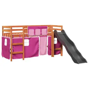 Berkfield Kids' Loft Bed with Curtains Pink 90x200 cm Solid Wood Pine