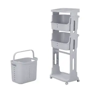 4 Tier Storage Rack Laundry Basket with Wheels