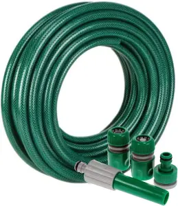 15m Hose Pipe Spray Gun Reinforced Garden Watering 50ft + Fittings Nozzle