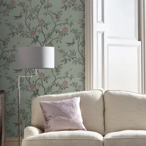 Laura Ashley Eglantine Rustic Eau de nil Trail Smooth Wallpaper Sample