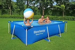 Bestway 56403 Steel Pro Frame Pool Without Pump Square Steel Family Blue Swimming 259 x 170 x 61 cm