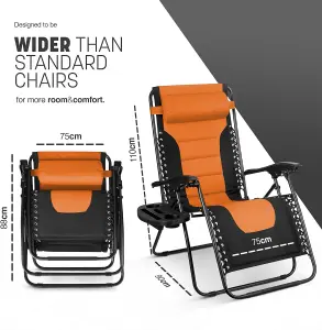 KEPLIN Set of 2 Orange Heavy Duty Textoline Zero Gravity Chairs for Garden Light Reclining Patio Sun Loungers