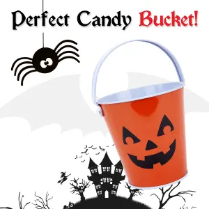 Halloween Sweets Bucket Trick or Treat Tin Halloween Candy Bucket Pumpkin Design