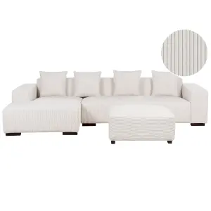 Corner Sofa with Ottoman LUNGO Off-White Corduroy Right Hand