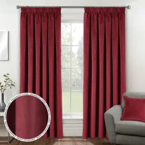 Luxury Enhanced Living Red Velvet, Supersoft, 100% Blackout, Thermal Pair of Curtains with Tape Top - 46 x 72 inch (117x183cm)