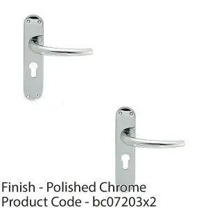 2 PACK - Rounded Sleek Latch & EURO Lock Door Handle - Polished Chrome Lever on Backplate