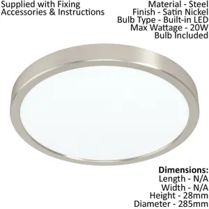 2 PACK Ceiling Light Satin Nickel 285mm Round Surface Mounted 20W LED 4000K