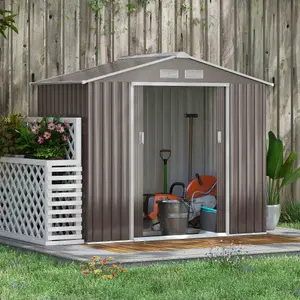 Outsunny 7 x 4ft Garden Shed Storage with Foundation Kit and Vents, Grey