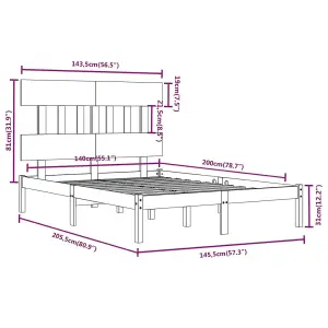 Berkfield Bed Frame Black Solid Wood 140x200 cm