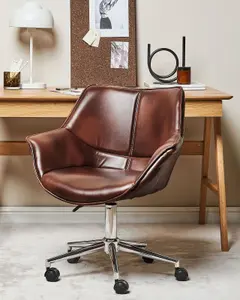 Desk Chair Faux Leather Dark Brown NEWDALE