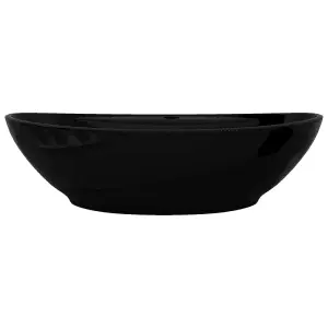 Ceramic Bathroom Sink Basin Faucet/Overflow Hole Black Oval