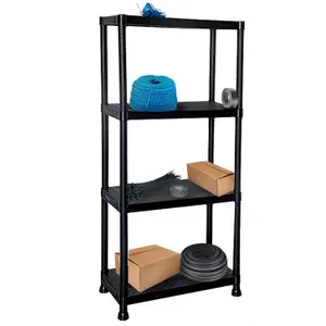 Oypla 4 Tier Black Plastic Heavy Duty Shelving Racking Storage Unit