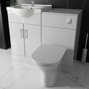 Bubly Bathrooms™ Furniture Set - Cloakroom Vanity Unit Basin Sink and 500mm Back to Wall Toilet WC with Cistern, Plate, Tap, Waste