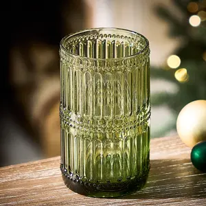 Set of 4 Luxury Green Tall Highball Drinking Glass Tumblers 500ml