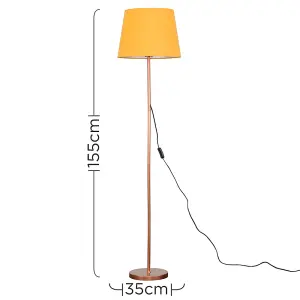 ValueLights Modern Standard Floor Lamp In Copper Metal Finish With Mustard Tapered Shade - With LED GLS Bulb in Warm White