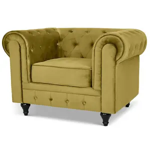 Velvet Chesterfield Sofa Suite Arm Chair, 2 Seater & 3 Seater - Olive Green