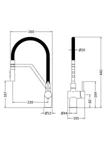 Kitchen Mono Mixer Tap with 1 Lever Handle, 436mm - Brushed Brass