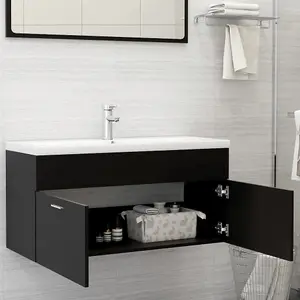 Berkfield Sink Cabinet with Built-in Basin Black Engineered Wood