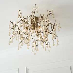 Luminosa Rimini 3 Light Ceiling Semi Flush Aged Gold Paint & Champagne Lustre Glass