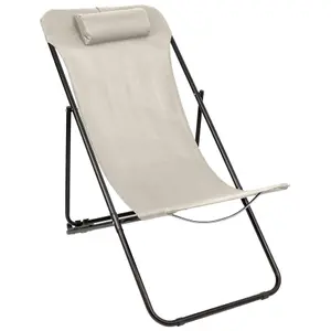 Harbour Housewares Folding Metal Deck Chair - Matt Black/Beige