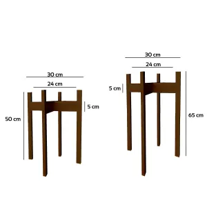 Decorotika Floret Handmade Solid Wood Plant Stand Set - Dark Colour