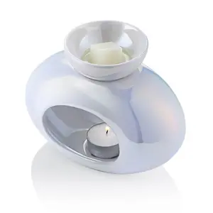 Pearlised White Ceramic Oval Burner with Removable Bowl - (H) 14 cm