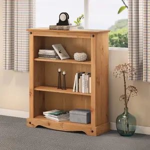 Mercers Furniture Corona Small Bookcase 2 Shelf Low Storage Solid Pine with Mexican Styling