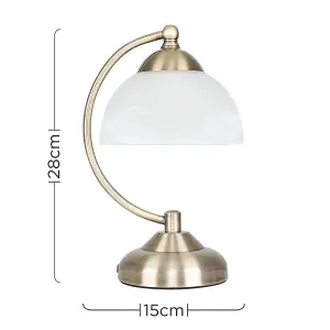 ValueLights Stamford Curved Antique Brass and Frosted Glass Bedside Table Lamp