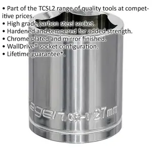 27mm Chrome Plated Drive Socket - Durable 1/2 Inch Square Drive Tool for Professionals and DIY Enthusiasts