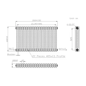 Rinse Bathrooms Traditional Cast Iron Style Triple Column Horizontal Radiator Anthracite 600 x 1012mm