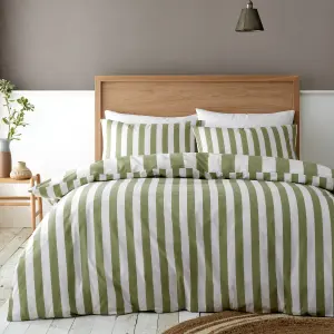 Catherine Lansfield Cove Stripe Reversible Duvet Cover Set with Pillowcase Green