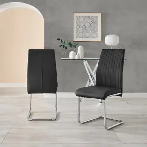 Furniturebox UK 6 Seater Dining Set - Mayfair High Gloss White Chrome Dining Table and Chairs - 6 Black Leather Lorenzo Chairs