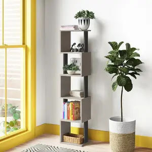 Chane Wall-Mounted Bookcase with 5 Shelves | Modern Storage Unit for Home or Office Light Mocha/Anthracite