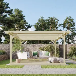 Double Garden Pergola and Decking Kit - Wood - L360 x W360 cm - Light Green