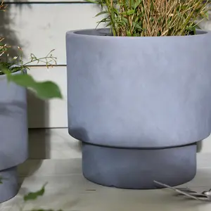 Set of 4 Light Grey Fibre Clay Indoor Outdoor Flower Plant Pot Houseplant Garden Planters