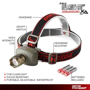 Dekton Searcher COB LED Head Light Torch Headlamp 160 Lumens 200M & Batteries