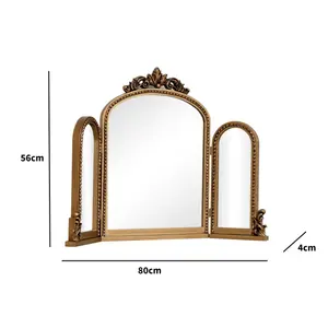 Melody Maison Gold Ornate Arched Triple Dressing Table Mirror 80cm x 56cm