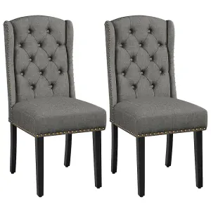 Yaheetech Light Grey Set of 2 Button Tufted Dining Chairs with Wing Design