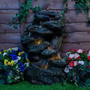 Primrose Dakota Falls Rock Effect Cascading Water Feature with Lights H55cm