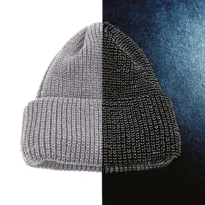 Grey Reflective Beanie Hat - Warm High Visibility Adults Knitted Winter Hat for Walks, Bike Rides, Camping, Fishing & More