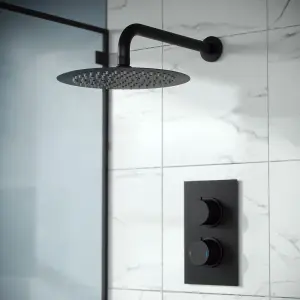 Nes Home Overhead Rainfall Shower Concealed Thermostatic Mixer Set Matte Black