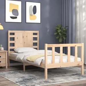 Berkfield Bed Frame with Headboard Small Single Solid Wood