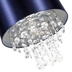 Modern Navy Satin Fabric Pendant Light Shade with Transparent Acrylic Droplets