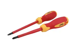 Laser Tools 8388 2pc VDE 1000V Insulated Screwdriver Set PZ2 x 100mm/Flat 5.5 x 125mm