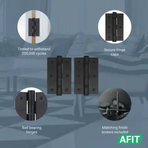 AFIT Matt Black Door Hinges - 3 Inch / 76mm  Internal Fire Door Hinges - 50 Pairs