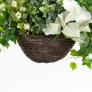 Blooming Artificial - 55cm / 1.75ft Cream Faux Calla Hanging Basket