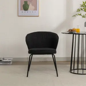 017 Boucle Fabric Wing Back Armchair Accent Chair Dining Chair with Black Powder Coating Metal Leg, Black 